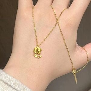 Dainty 18k Gold Titanium Rose Necklace Romantic Floral Jewelry